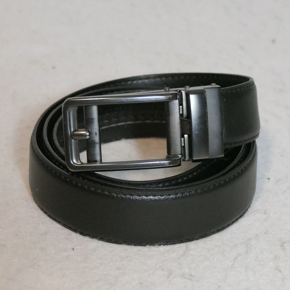 Bostanten Mens Ratchet Leather Belt 46 Black Minimalist Gunmetal Hardware Modern